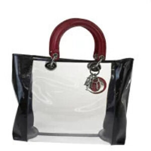 Christian Dior Lady Handbag Clear Black Red Vinyl Leather